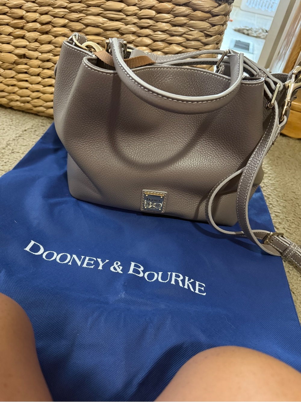 Dooney & Bourke Gray Pebble Leather Small Tote with Crossbody Strap